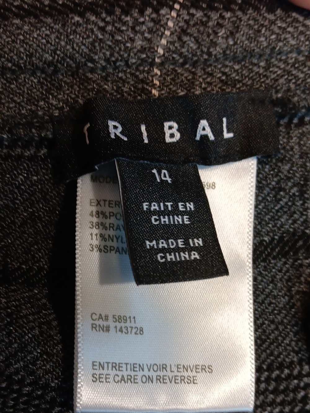Tribal Pull On Glen Plaid Ankle Pants Gray Stretch Size 14 - Picture 2 of 10